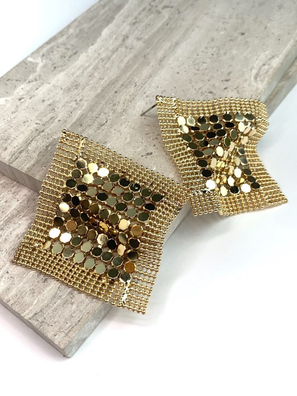 New ~ Anthropologie Gold Mesh Square Post Earrings